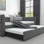 Lit de repos en velours pleine grandeur avec lit gigogne – Gris