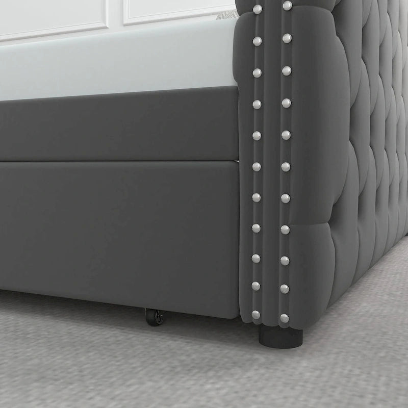 Lit de repos en velours pleine grandeur avec lit gigogne – Gris