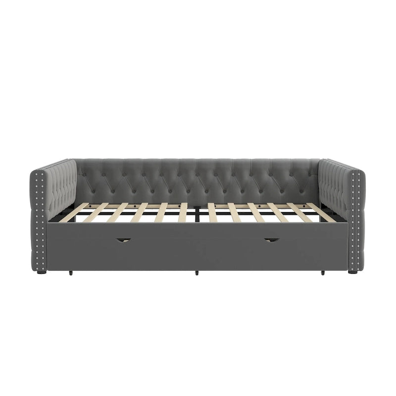 Lit de repos en velours pleine grandeur avec lit gigogne – Gris