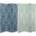 6" Double Sided Ocean Damask Canvas Room Divider Blue - Oriental Furniture: No Assembly, 3 Panels