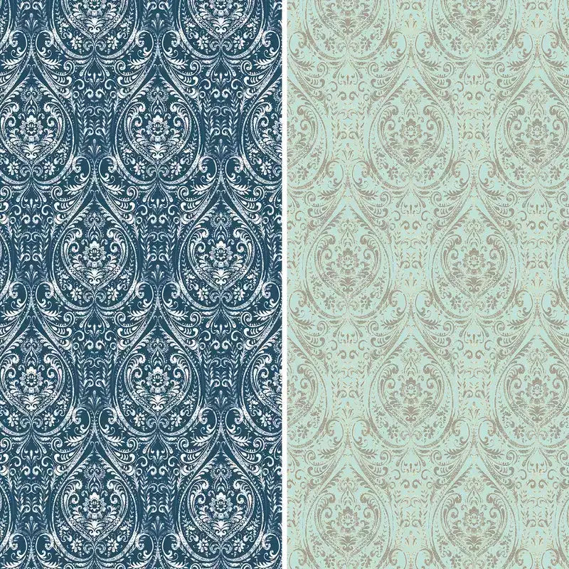 Paravent Damassé Océan Double Face 6" Toile Bleu - Meuble Oriental : Aucun Assemblage Requis, 3 Panneaux