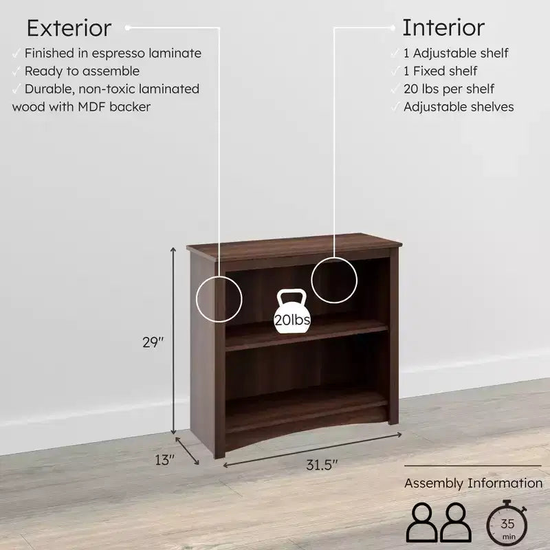 Étagère 2 tablettes 29 po expresso – Prepac : Tablettes réglables, fini laminé, composite de bois, capacité de 40 lb