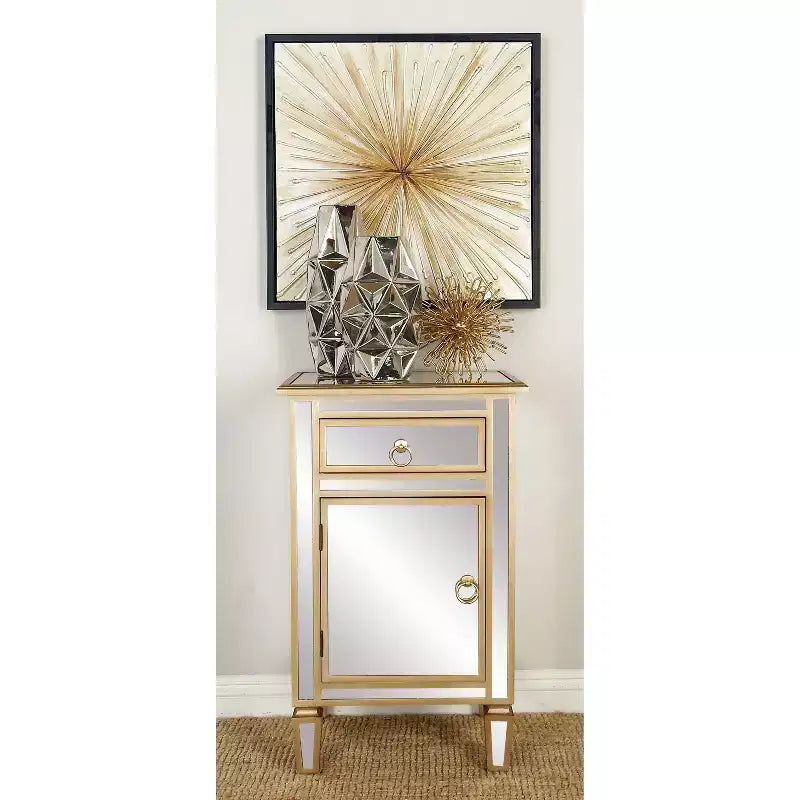 Olivia & May Petit Meuble Miroir en Verre Glamour Beige : Style Luxe, Aucun Assemblage Requis, Cadre en MDF