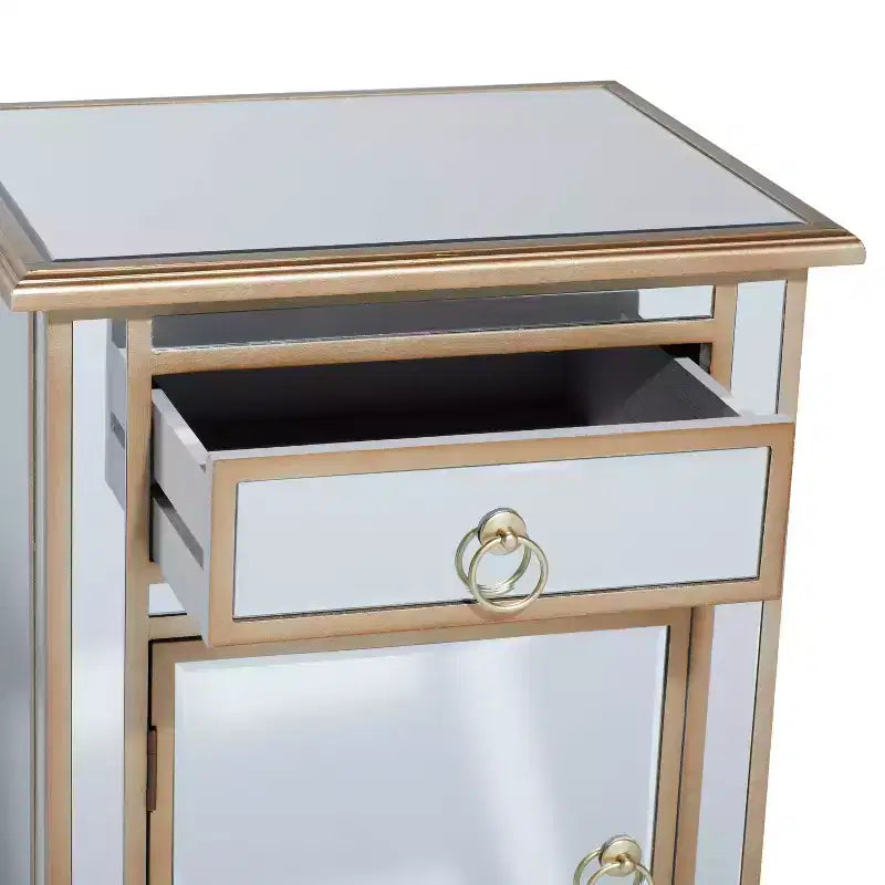 Olivia & May Petit Meuble Miroir en Verre Glamour Beige : Style Luxe, Aucun Assemblage Requis, Cadre en MDF