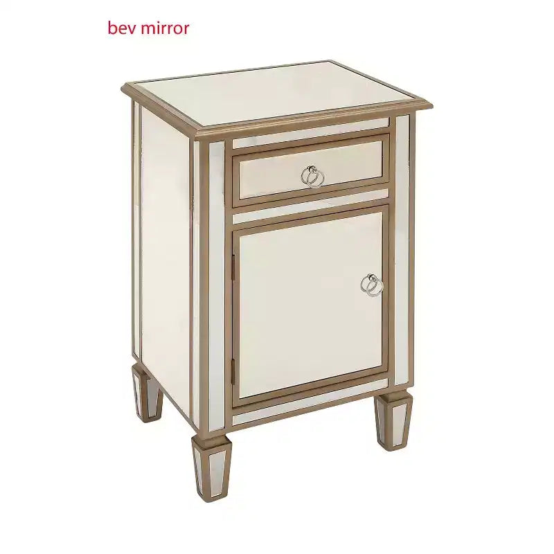 Olivia & May Petit Meuble Miroir en Verre Glamour Beige : Style Luxe, Aucun Assemblage Requis, Cadre en MDF