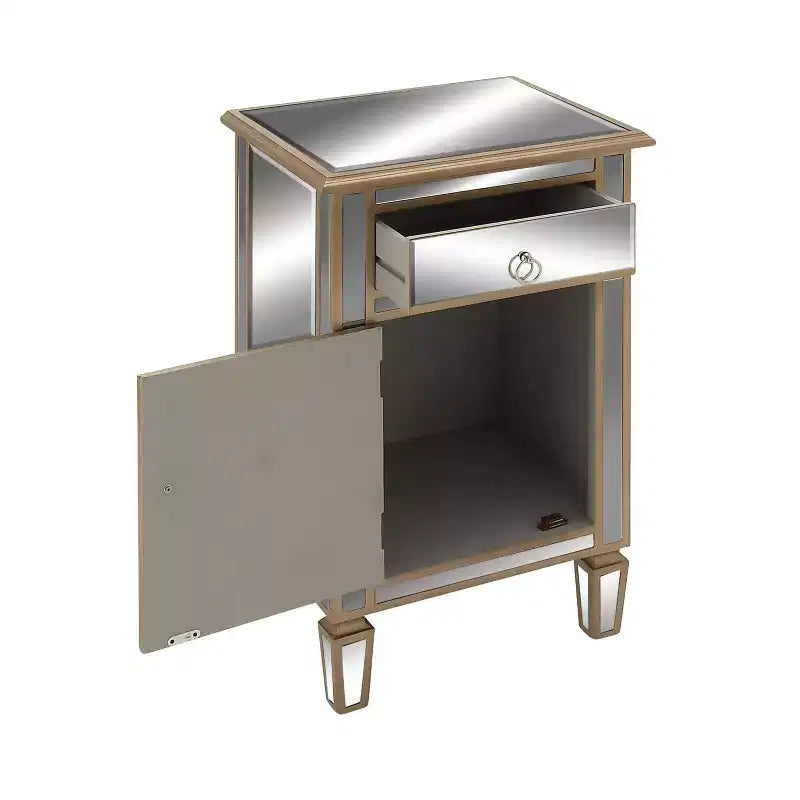 Olivia & May Petit Meuble Miroir en Verre Glamour Beige : Style Luxe, Aucun Assemblage Requis, Cadre en MDF