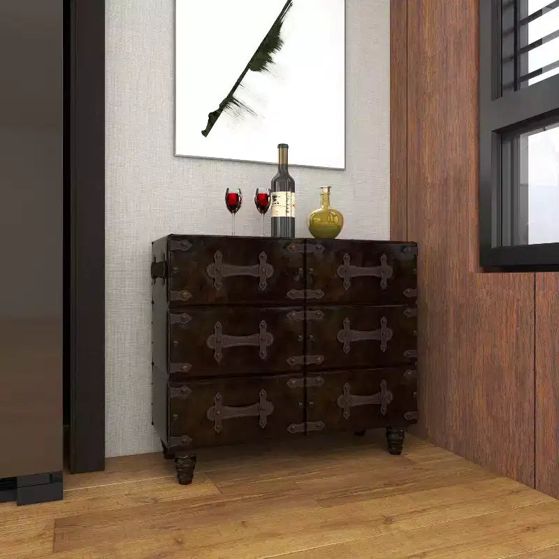Commode traditionnelle en similicuir noir à 6 tiroirs - Olivia & May : Aucun assemblage requis, Rangement compartimenté