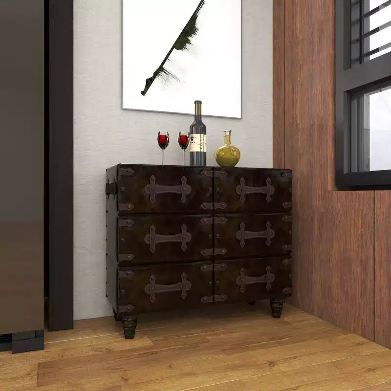 Commode traditionnelle en similicuir noir à 6 tiroirs - Olivia & May : Aucun assemblage requis, Rangement compartimenté