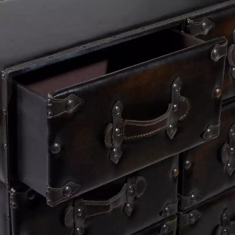 Commode traditionnelle en similicuir noir à 6 tiroirs - Olivia & May : Aucun assemblage requis, Rangement compartimenté