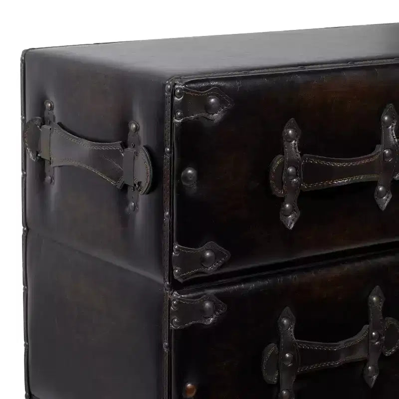 Commode traditionnelle en similicuir noir à 6 tiroirs - Olivia & May : Aucun assemblage requis, Rangement compartimenté