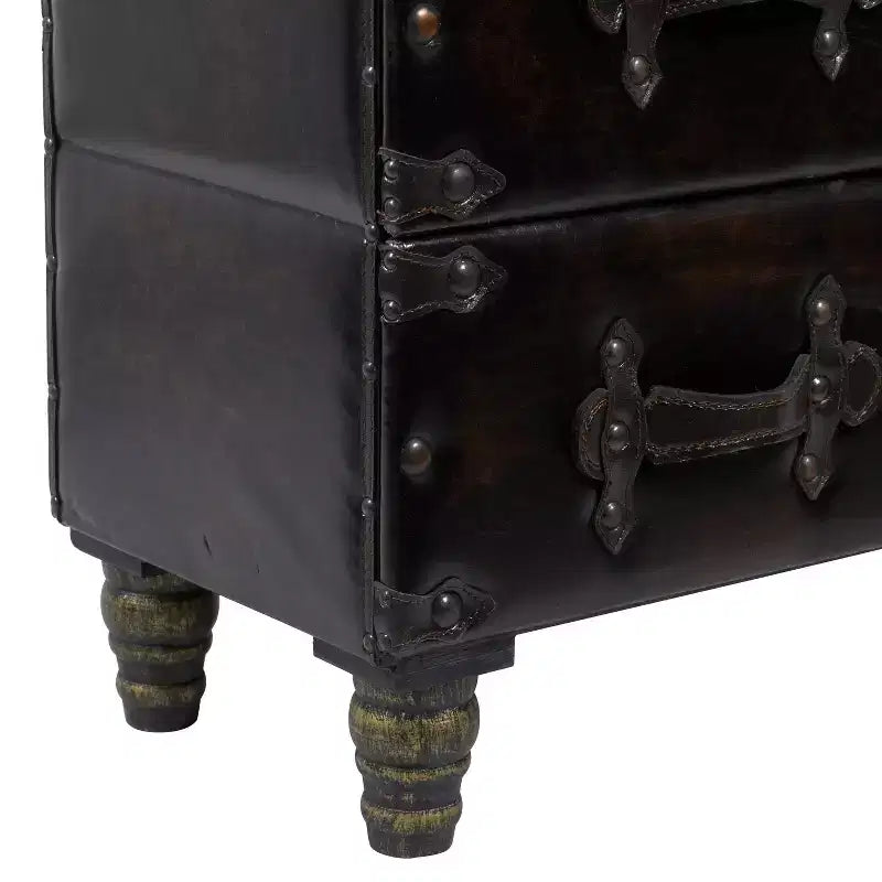 Commode traditionnelle en similicuir noir à 6 tiroirs - Olivia & May : Aucun assemblage requis, Rangement compartimenté