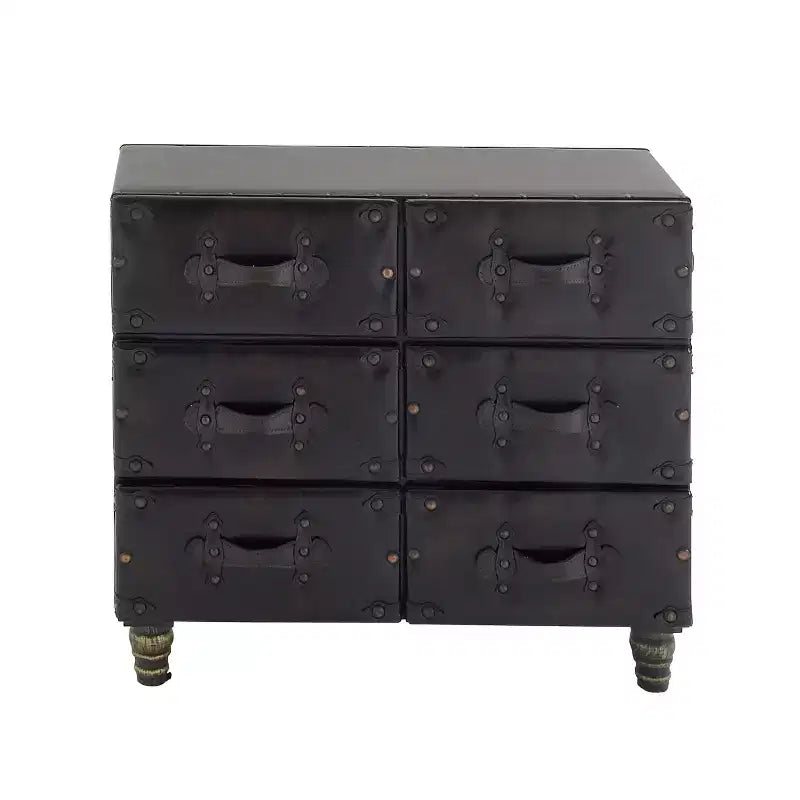 Commode traditionnelle en similicuir noir à 6 tiroirs - Olivia & May : Aucun assemblage requis, Rangement compartimenté