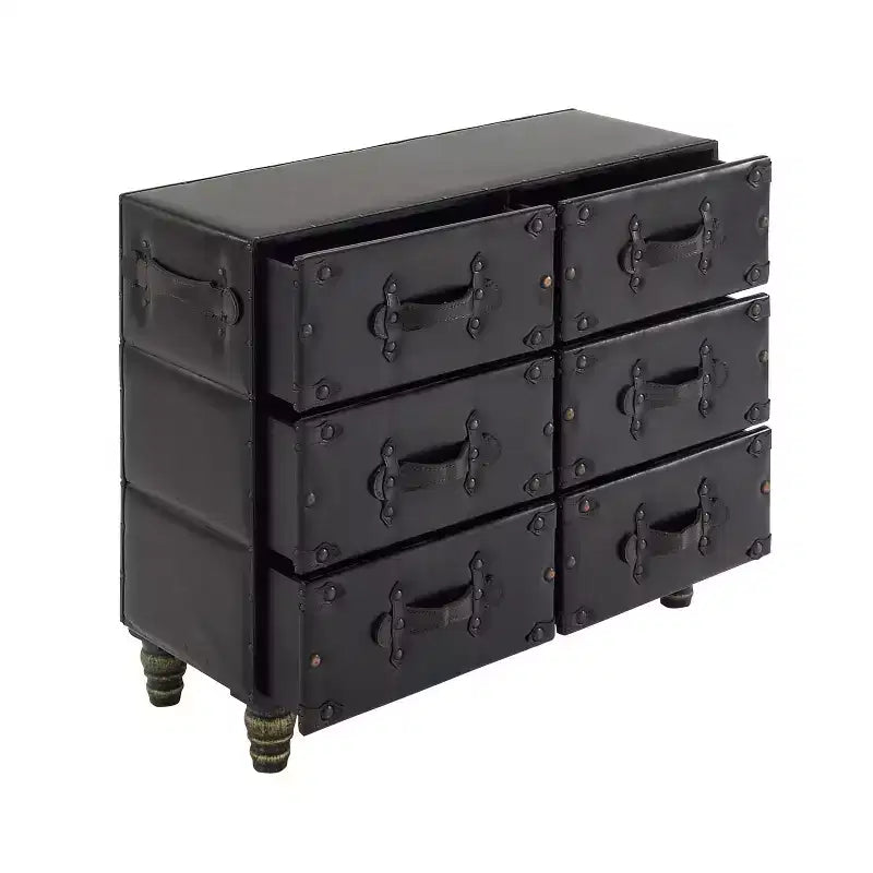 Commode traditionnelle en similicuir noir à 6 tiroirs - Olivia & May : Aucun assemblage requis, Rangement compartimenté