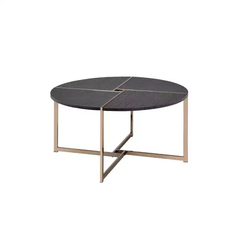 Bromia Coffee Table Black/Champagne - Acme Furniture: Round, Contemporary, Wood Composite Frame, Metal Hardware, Painted Finish