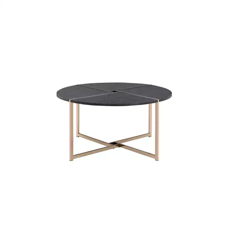 Table Basse Bromia Noir/Champagne - Acme Furniture : Ronde, Contemporaine, Structure en Composite de Bois, Quincaillerie Métallique, Finition Peinte