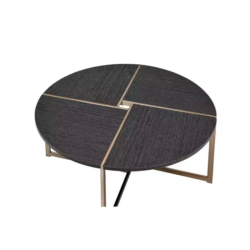 Table Basse Bromia Noir/Champagne - Acme Furniture : Ronde, Contemporaine, Structure en Composite de Bois, Quincaillerie Métallique, Finition Peinte