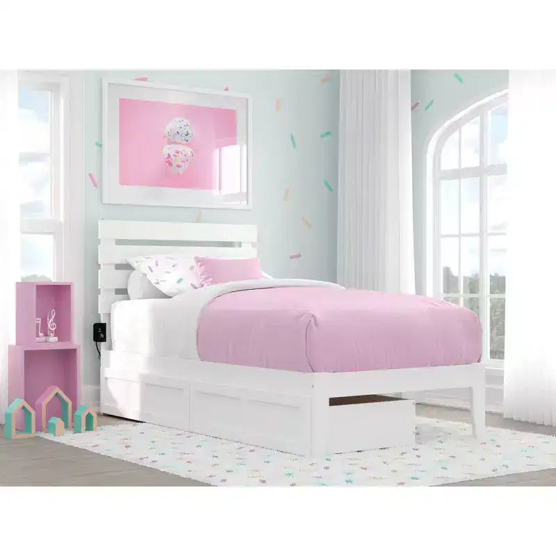 Lit double AFI Twin Oxford avec chargeur USB Turbo : 2 tiroirs sous le lit, sommier tapissier non requis