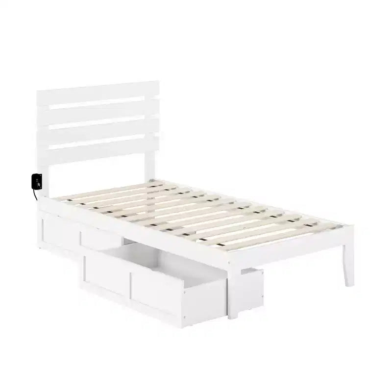 Lit double AFI Twin Oxford avec chargeur USB Turbo : 2 tiroirs sous le lit, sommier tapissier non requis