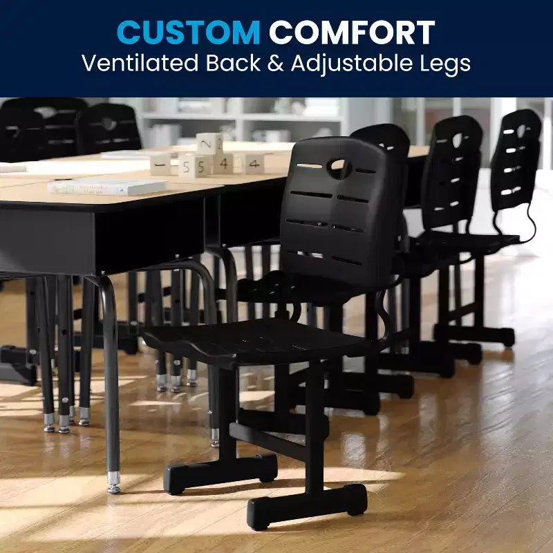Chaise d'élève noire réglable en hauteur Flash Furniture Nila avec piétement piédestal noir pour l'école, la salle de classe, l'apprentissage à distance