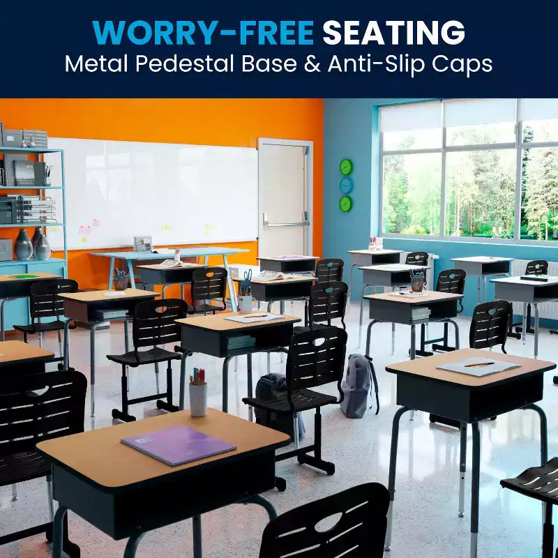 Chaise d'élève noire réglable en hauteur Flash Furniture Nila avec piétement piédestal noir pour l'école, la salle de classe, l'apprentissage à distance