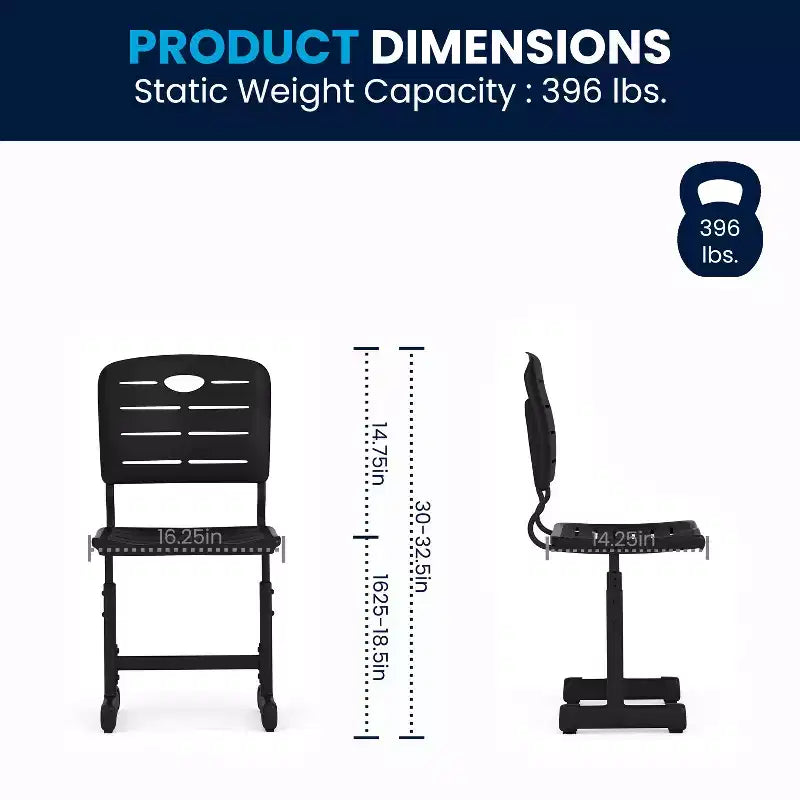 Chaise d'élève noire réglable en hauteur Flash Furniture Nila avec piétement piédestal noir pour l'école, la salle de classe, l'apprentissage à distance