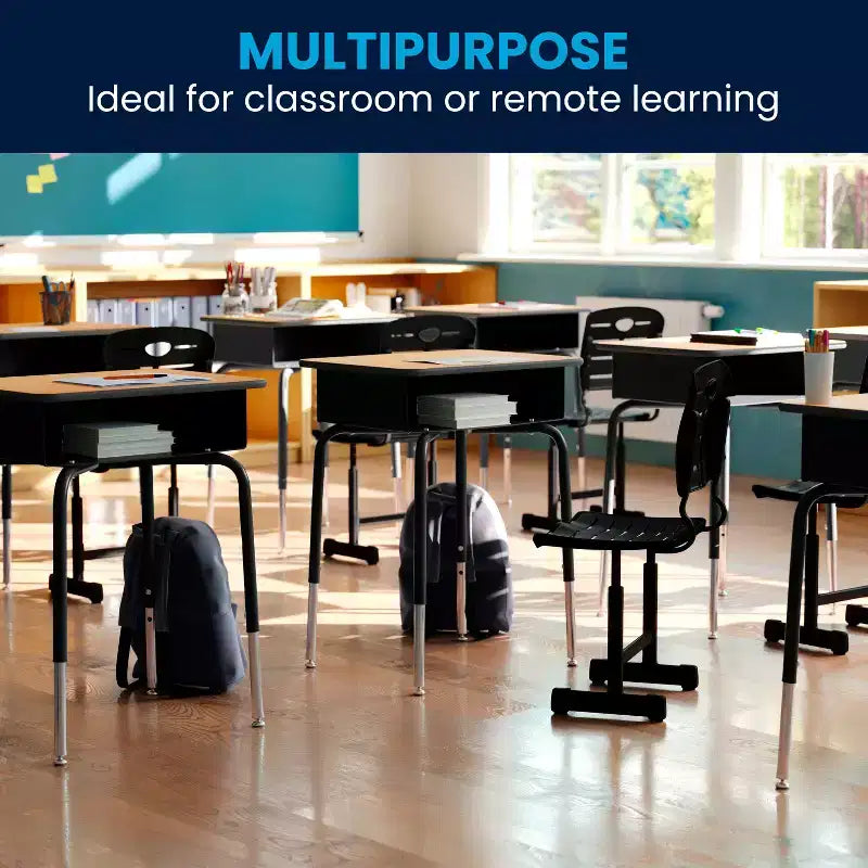 Chaise d'élève noire réglable en hauteur Flash Furniture Nila avec piétement piédestal noir pour l'école, la salle de classe, l'apprentissage à distance