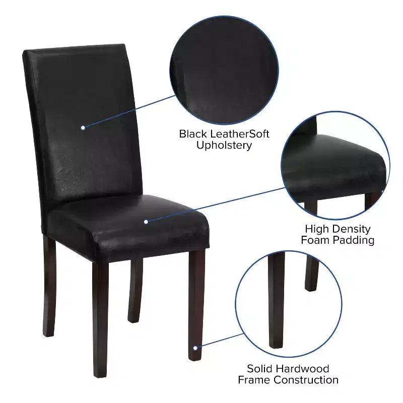 Lot de 4 chaises Parson à dossier panneau en similicuir noir Merrick Lane pour cuisine, salle à manger et plus encore