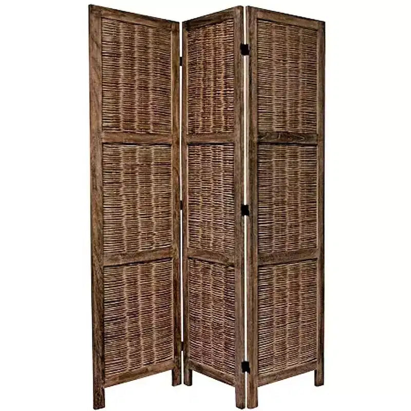 Legacy Decor Wicker and Wood Screen Room Divider