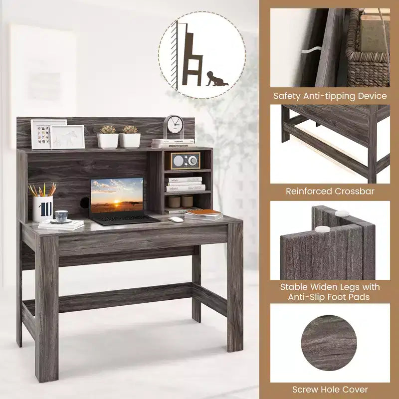 Bureau d'ordinateur Costway, bureau d'écriture en bois, poste de travail moderne pour bureau à domicile, table d'ordinateur portable pour petit espace