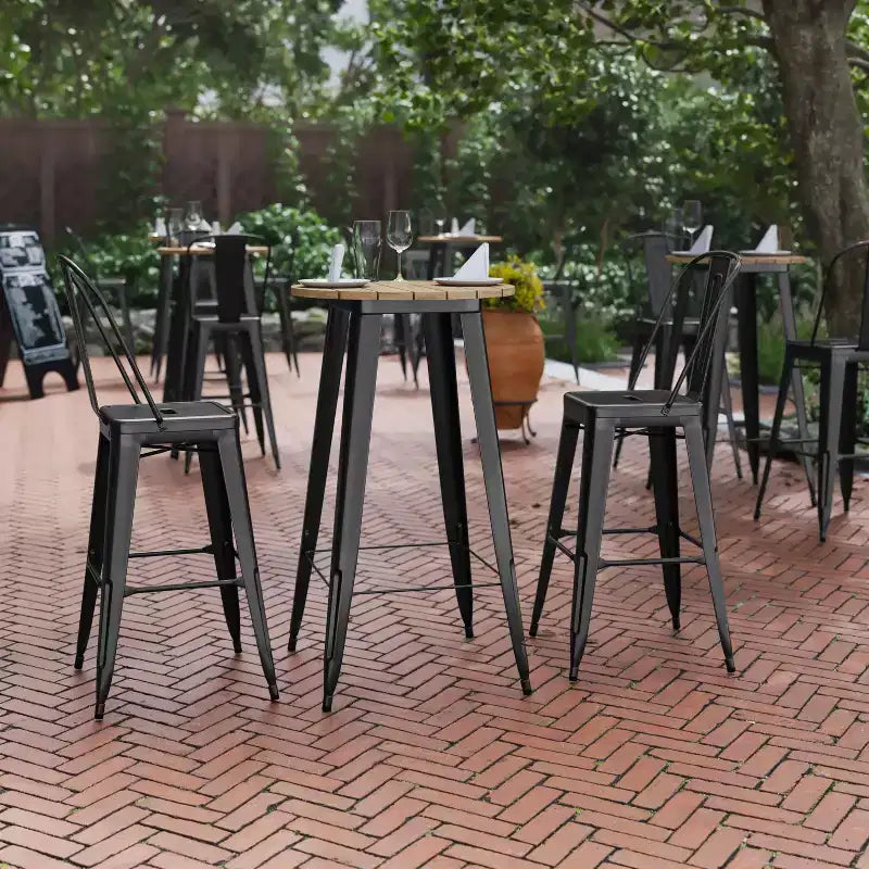 Flash Furniture Declan Table de bar commerciale intérieure/extérieure, plateau rond de 23,75 po en polyrésine toutes saisons avec base en acier