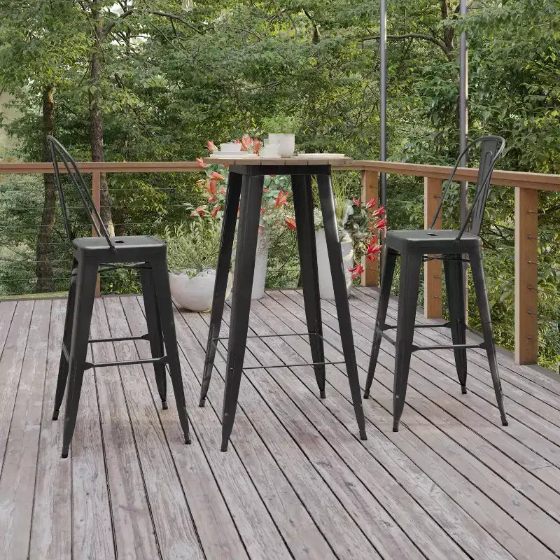 Flash Furniture Declan Table de bar commerciale intérieure/extérieure, plateau rond de 23,75 po en polyrésine toutes saisons avec base en acier