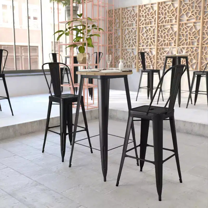 Flash Furniture Declan Table de bar commerciale intérieure/extérieure, plateau rond de 23,75 po en polyrésine toutes saisons avec base en acier