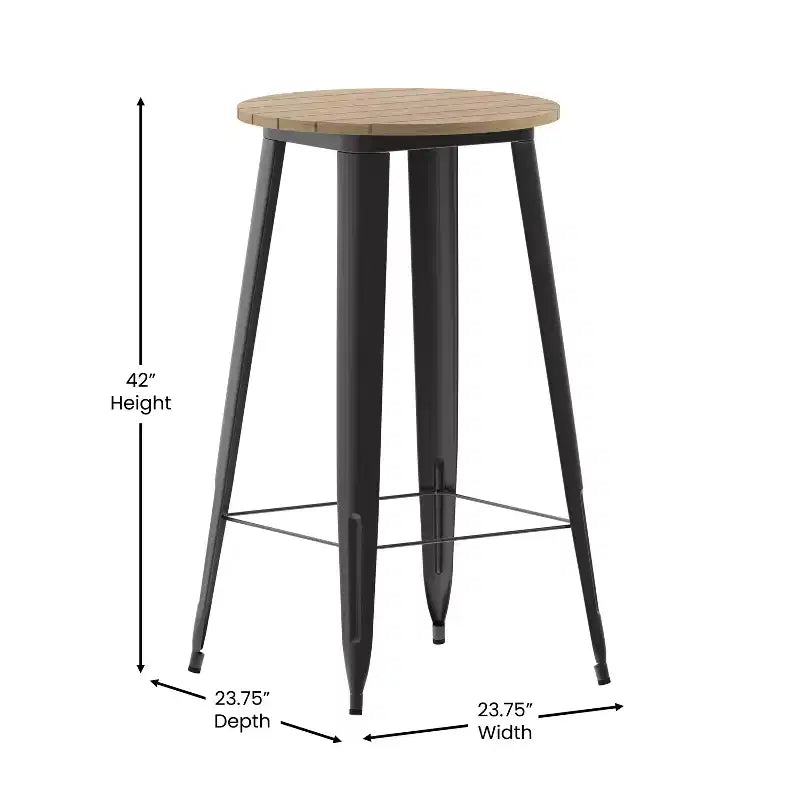 Flash Furniture Declan Table de bar commerciale intérieure/extérieure, plateau rond de 23,75 po en polyrésine toutes saisons avec base en acier
