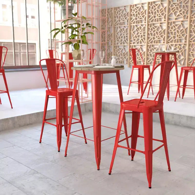 Flash Furniture Declan Table de bar commerciale intérieure/extérieure, plateau rond de 23,75 po en polyrésine toutes saisons avec base en acier
