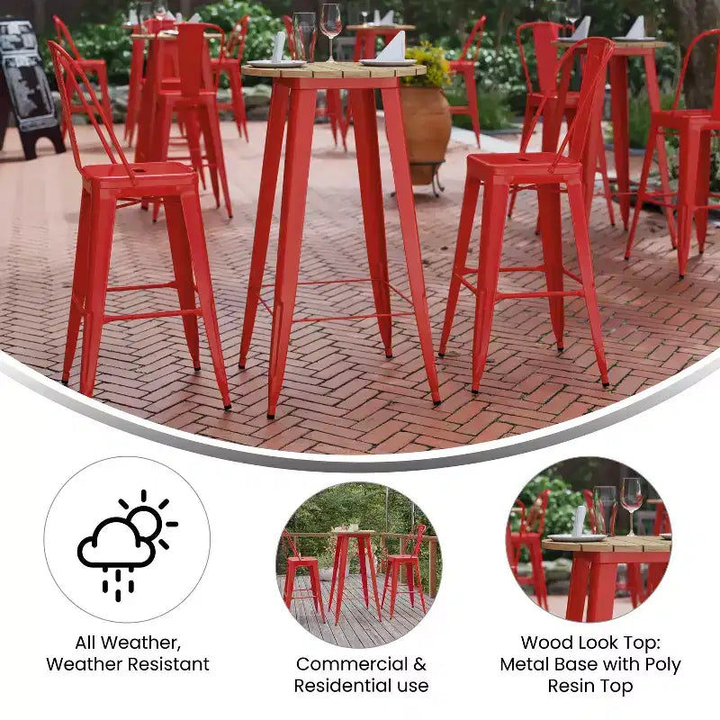 Flash Furniture Declan Table de bar commerciale intérieure/extérieure, plateau rond de 23,75 po en polyrésine toutes saisons avec base en acier