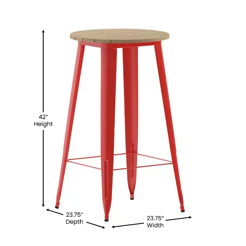 Flash Furniture Declan Table de bar commerciale intérieure/extérieure, plateau rond de 23,75 po en polyrésine toutes saisons avec base en acier