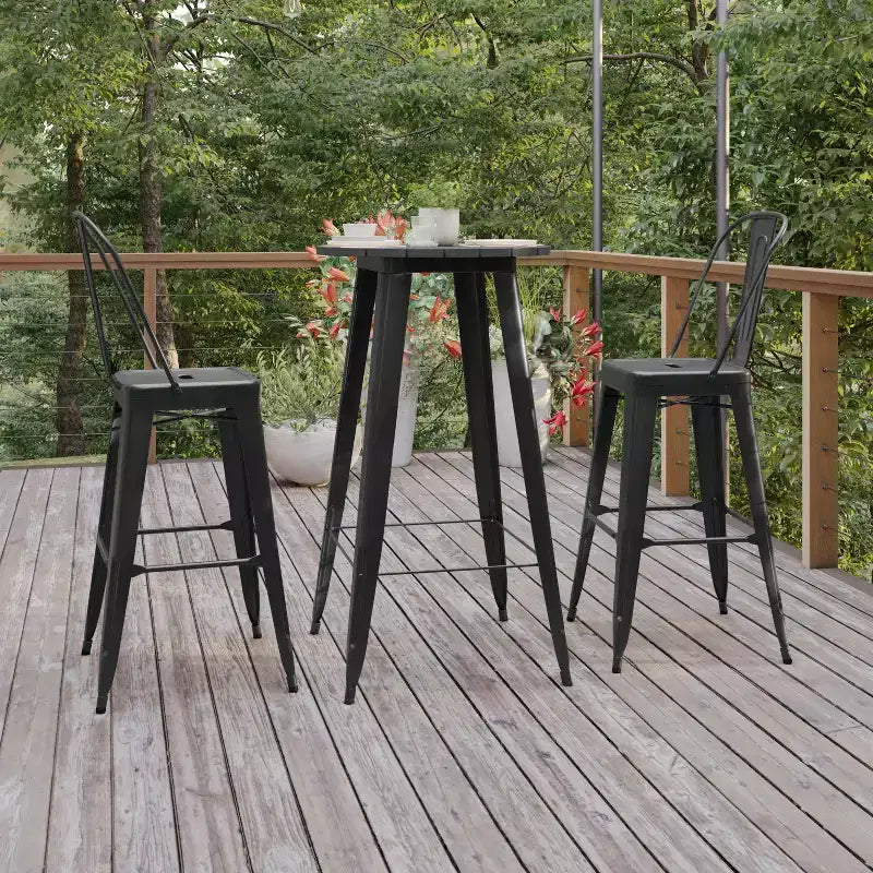 Flash Furniture Declan Table de bar commerciale intérieure/extérieure, plateau rond de 23,75 po en polyrésine toutes saisons avec base en acier