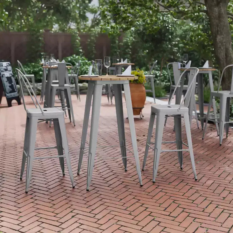 Flash Furniture Declan Table de bar commerciale intérieure/extérieure, plateau rond de 23,75 po en polyrésine toutes saisons avec base en acier