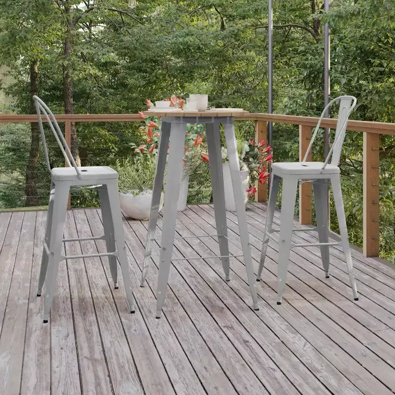 Flash Furniture Declan Table de bar commerciale intérieure/extérieure, plateau rond de 23,75 po en polyrésine toutes saisons avec base en acier