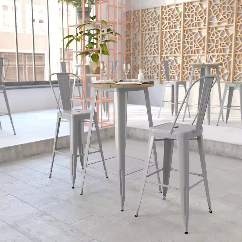 Flash Furniture Declan Table de bar commerciale intérieure/extérieure, plateau rond de 23,75 po en polyrésine toutes saisons avec base en acier
