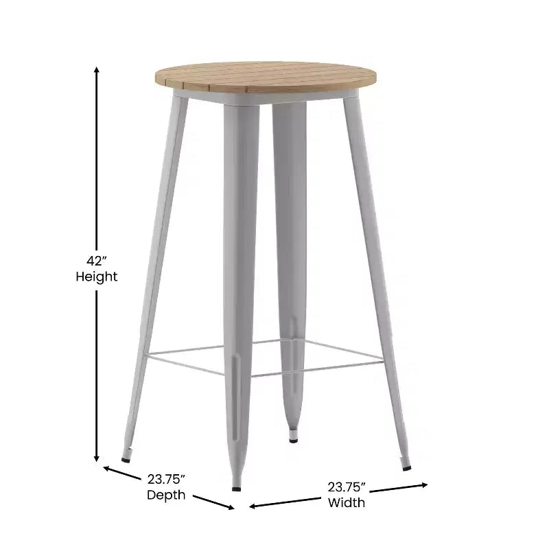 Flash Furniture Declan Table de bar commerciale intérieure/extérieure, plateau rond de 23,75 po en polyrésine toutes saisons avec base en acier