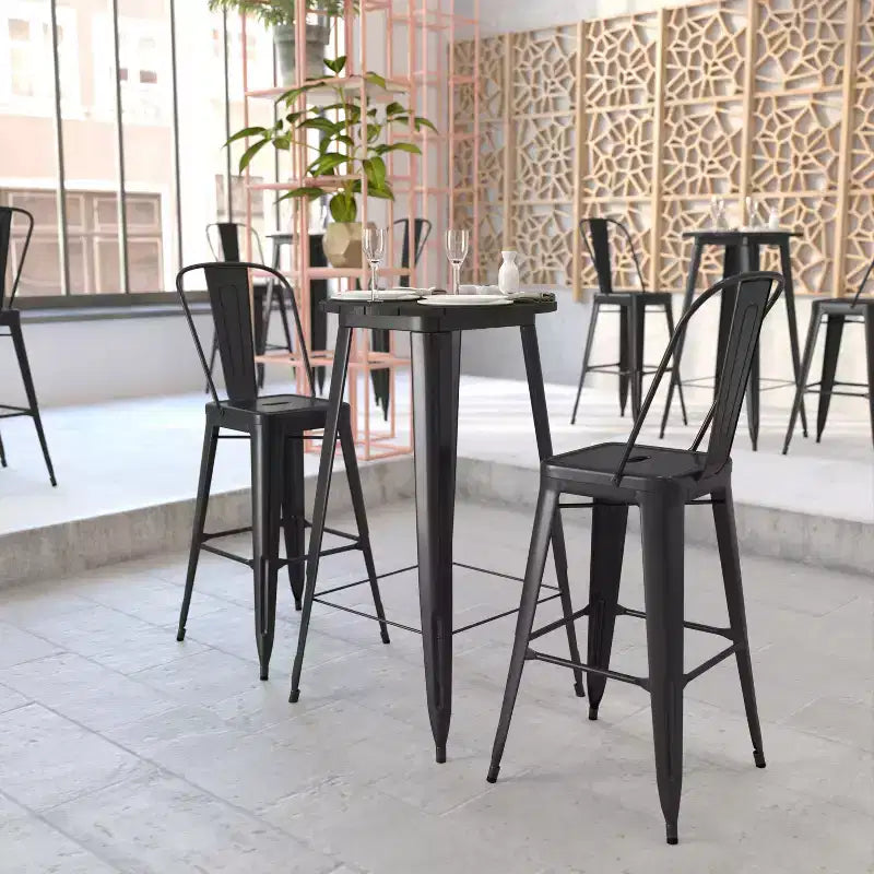 Flash Furniture Declan Table de bar commerciale intérieure/extérieure, plateau rond de 23,75 po en polyrésine toutes saisons avec base en acier