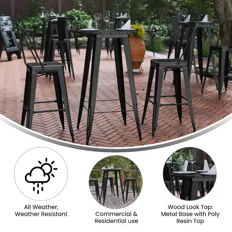 Flash Furniture Declan Table de bar commerciale intérieure/extérieure, plateau rond de 23,75 po en polyrésine toutes saisons avec base en acier