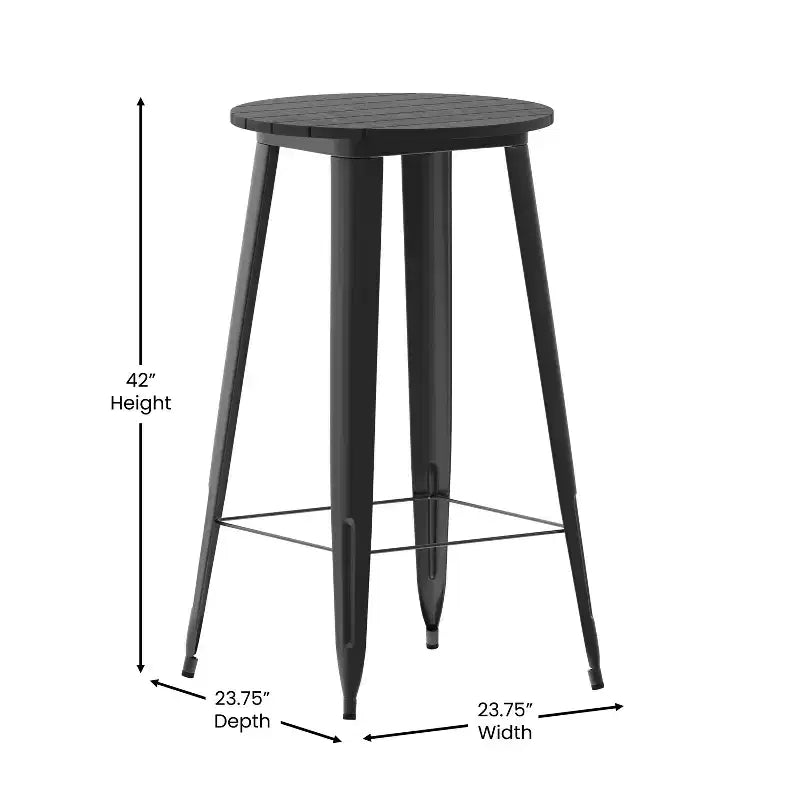 Flash Furniture Declan Table de bar commerciale intérieure/extérieure, plateau rond de 23,75 po en polyrésine toutes saisons avec base en acier