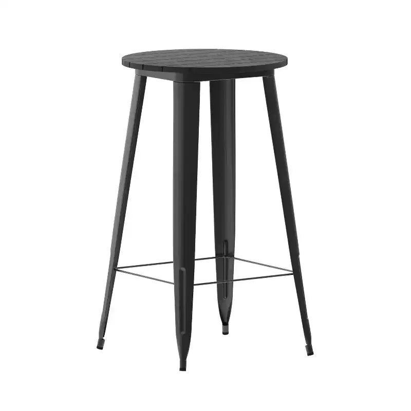Flash Furniture Declan Table de bar commerciale intérieure/extérieure, plateau rond de 23,75 po en polyrésine toutes saisons avec base en acier