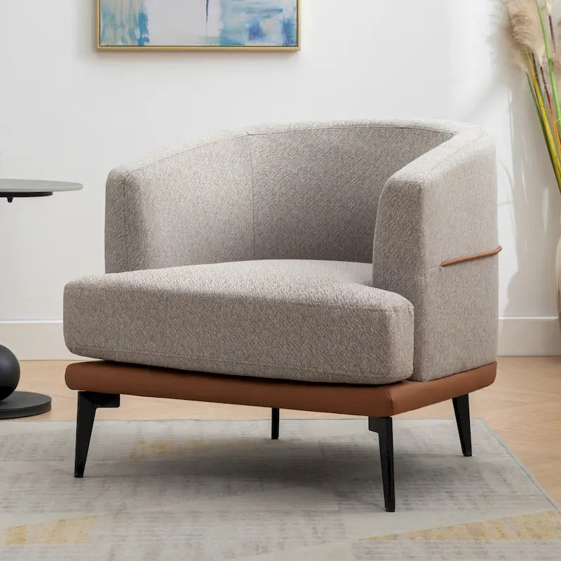 Fauteuil double tonneau en tissu, fauteuil rond rembourré avec accoudoirs, pour salon, chambre, bureau, orange brûlé