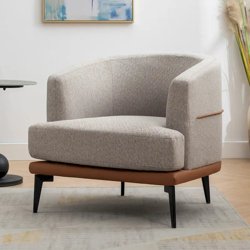 Modern Two-Tone Barrel Fabric Chair, Upholstered Round Armchair For Living Room Bedroom Reading Room, Burnt Orange