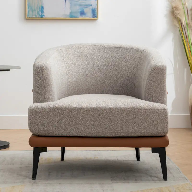 Fauteuil double tonneau en tissu, fauteuil rond rembourré avec accoudoirs, pour salon, chambre, bureau, orange brûlé