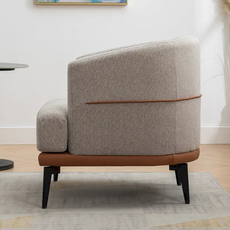 Fauteuil double tonneau en tissu, fauteuil rond rembourré avec accoudoirs, pour salon, chambre, bureau, orange brûlé