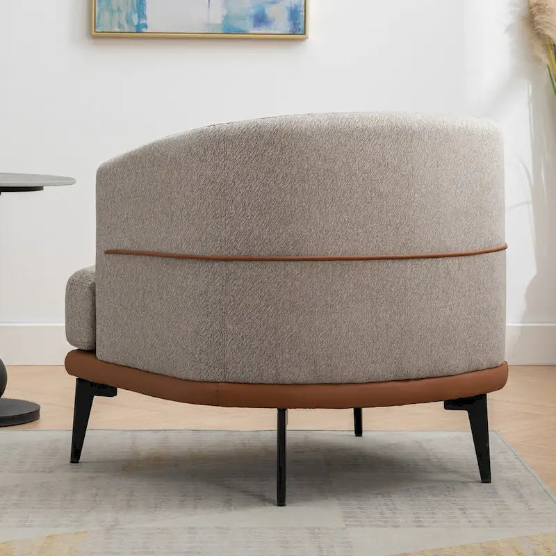 Fauteuil double tonneau en tissu, fauteuil rond rembourré avec accoudoirs, pour salon, chambre, bureau, orange brûlé